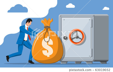Businessman depositing his money in bank in safe Businessman depositing his money in bank in safe 63019032
