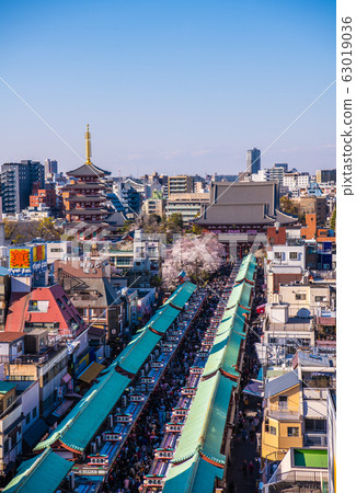 日本東京的城市景觀櫻花盛開,淺草寺= 2019年4月3日 日本東京的城市景觀櫻花盛開,淺草寺= 2019年4月3日 63019036