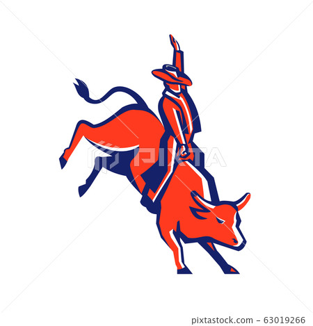 Red Rodeo Cowboy Bull Rider Retro - Stock Illustration [63019266] - PIXTA