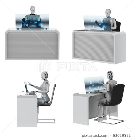 Set of cyborgs work on computer Set of cyborgs work on computer 63019551
