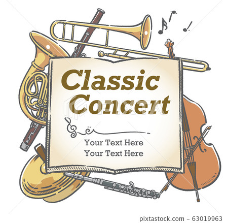 Design materials that can be used for concert posters, etc. using illustrations of musical instruments 63019963