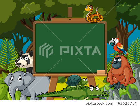 Board template with wild animals in the forest - Stock Illustration ...