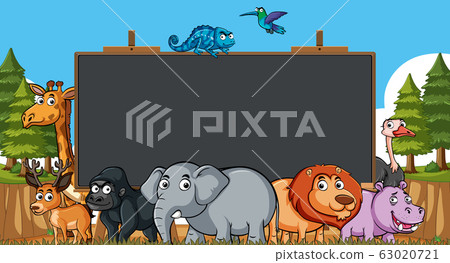 Board template with wild animals in the field 63020721