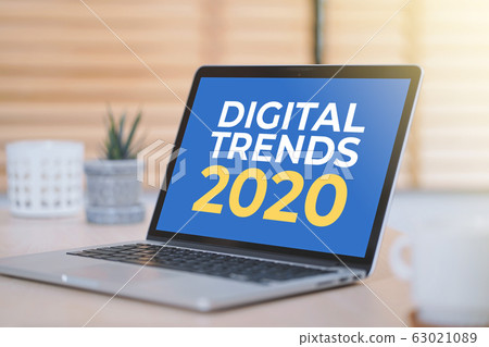 Digital Trends 2020 on screen laptop computer, Digital marketing, Business and technology concept. Digital Trends 2020 on screen laptop computer, Digital marketing, Business and technology concept. 63021089