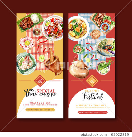 Thai food flyer design with fried pork, sticky 63022819