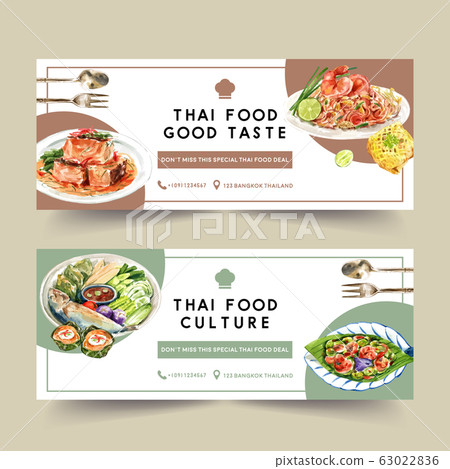 Thai food banner design with Pad Thai, chili 63022836
