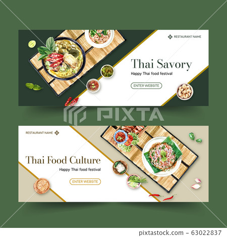 Thai food banner design with green curry,  Crispy 63022837