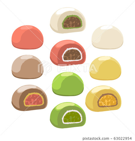 Collection of isolated mochi of different tastes 63022954