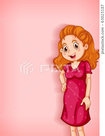 Background template design with happy woman in red 63023187