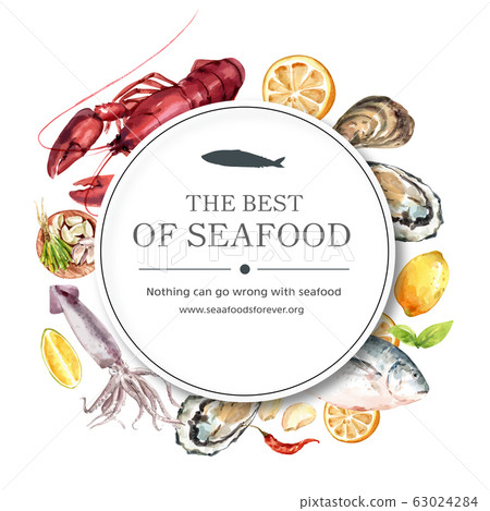 Seafood wreath design with oyster, fish, lobster Seafood wreath design with oyster, fish, lobster 63024284