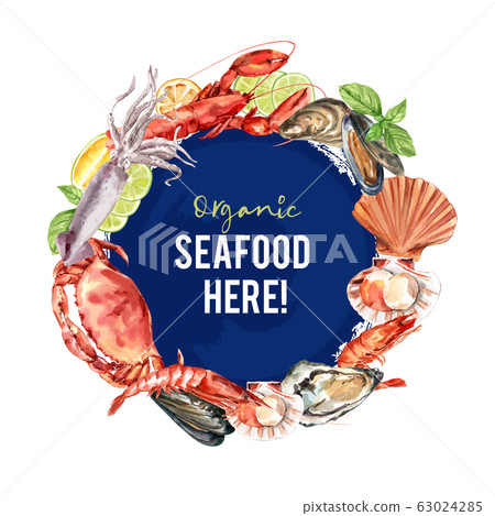 Seafood wreath design with  illustration 63024285