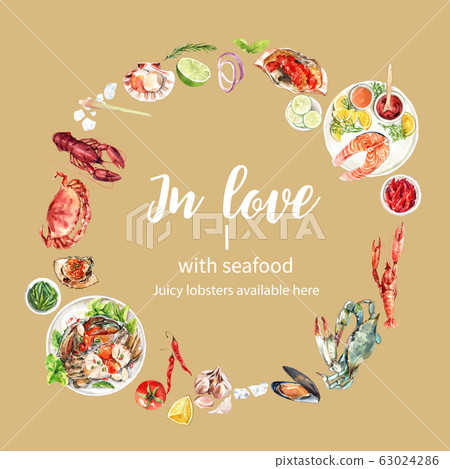 Seafood wreath design with crab, lobster, mussel Seafood wreath design with crab, lobster, mussel 63024286