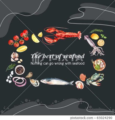 Seafood wreath design with fish, oyster, crab 63024290