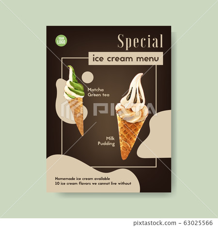 Ice cream poster design with milk pudding, matcha Ice cream poster design with milk pudding, matcha 63025566