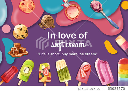 Ice cream frame design with green tea, fruits, Ice cream frame design with green tea, fruits, 63025570