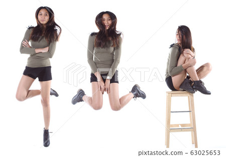 20s Asian Woman in Military Green long sleeve 20s Asian Woman in Military Green long sleeve 63025653