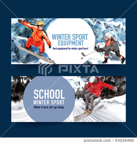 Winter sport banner design with mountain, snow, - Stock Illustration ...