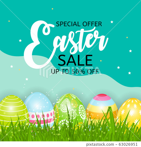 Happy Easter Cute Sale Poster Background with - Stock Illustration  [63026951] - PIXTA