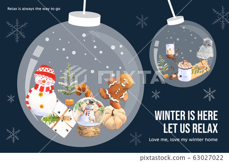 Winter home frame design with snowman, candle Winter home frame design with snowman, candle 63027022