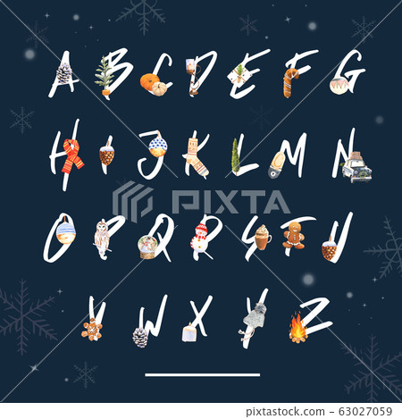 Winter home alphabet design with lantern, feather, 63027059