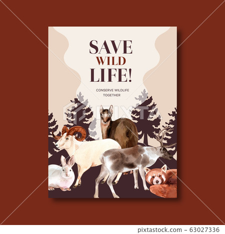 Winter animal poster design with goat, moose, - Stock Illustration  [63027336] - PIXTA
