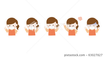 Woman with mask facial expression set icon 63027827