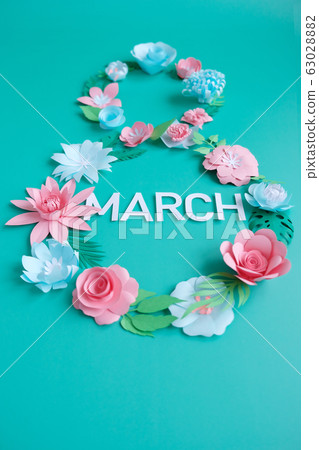 The number 8 is made of flowers cut from paper on The number 8 is made of flowers cut from paper on 63028882