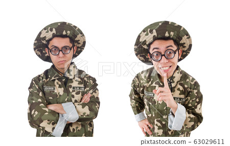 Funny soldier isolated on the white 63029611