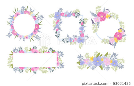 Floral Circular and Rectangular Frames and Borders Vector Set 63031425