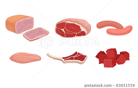 Meat Cuts in Assortment with Rib Roast and Bacon Slab Vector Set 63031559