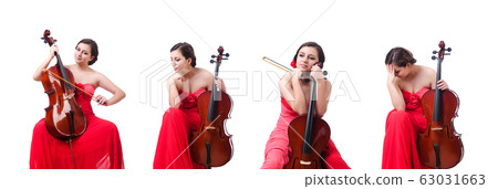 Young girl with violin on white Young girl with violin on white 63031663