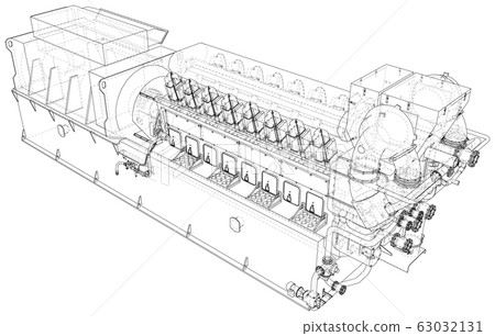 Diesel generator. The layers of visible and invisible lines are separated. EPS10 format. Wire-frame 63032131