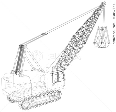 Dragline. The layers of visible and invisible lines are separated. EPS10 format. Wire-frame 63032144