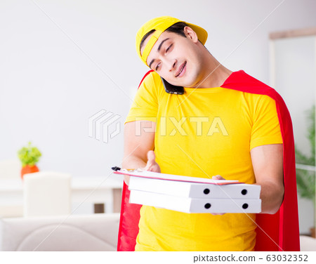 Superhero pizza delivery guy with red cover 63032352