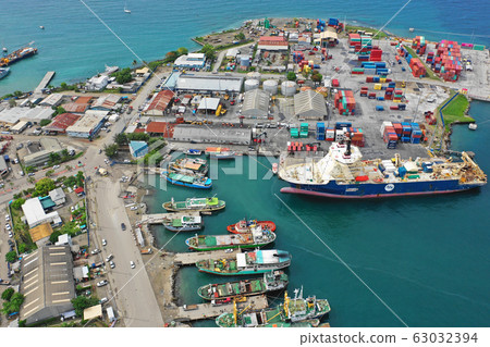Aerial view of Honiara harbor landscape 63032394
