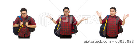 Young man with bags isolated on white 63033088