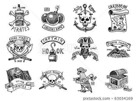 Caribbean pirates and corsair monochrome icons Vector Image