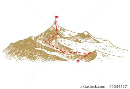 Concept of Goal and route to peak. Business success poster or mission banner. Overcoming obstacles 63034217