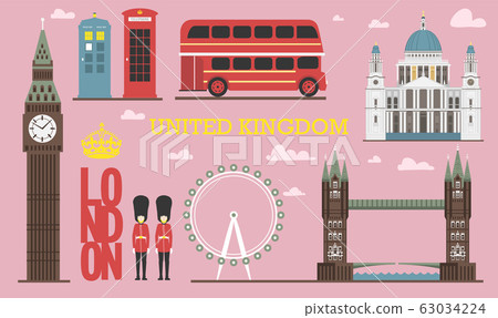 England architecture info graphic. Vector illustration, Big Ben in London, tower bridge and double