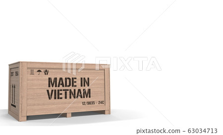 Crate with MADE IN VIETNAM text on white background. Vietnamese industrial production related 3D rendering Crate with MADE IN VIETNAM text on white background. Vietnamese industrial production related 3D rendering 63034713