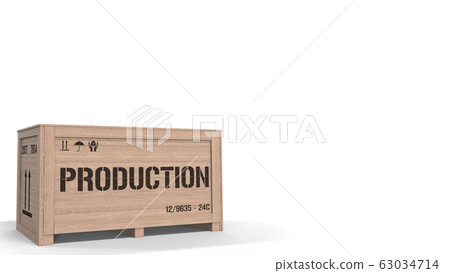 Wooden crate with PRODUCTION text on white background. 3D rendering Wooden crate with PRODUCTION text on white background. 3D rendering 63034714