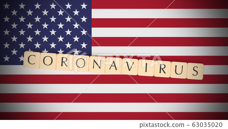 Letter Tiles Coronavirus On US Flag, 3d illustration 63035020