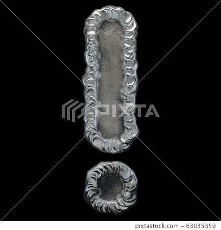 Industrial metal symbol exclamation mark on black background 3d 63035359
