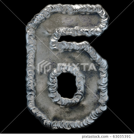 Industrial metal number 6 on black background 3d Industrial metal number 6 on black background 3d 63035391