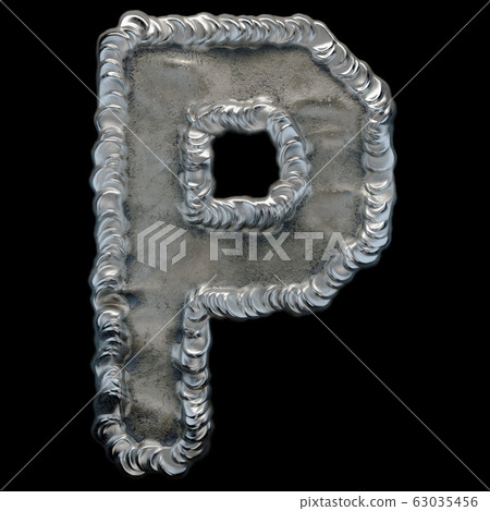 Industrial metal alphabet letter P on black background 3d 63035456