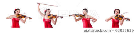 Woman playing violin isolated on the white 63035639