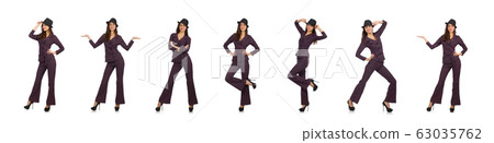 Woman wearing striped costume isolated on white Woman wearing striped costume isolated on white 63035762