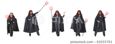 Female wearing devil costume and trident Female wearing devil costume and trident 63035781