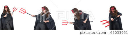 Female wearing devil costume and trident Female wearing devil costume and trident 63035961