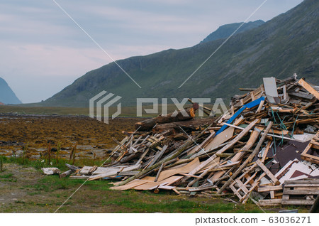 Big heap of garbage near the sea on Lofoten Big heap of garbage near the sea on Lofoten 63036271